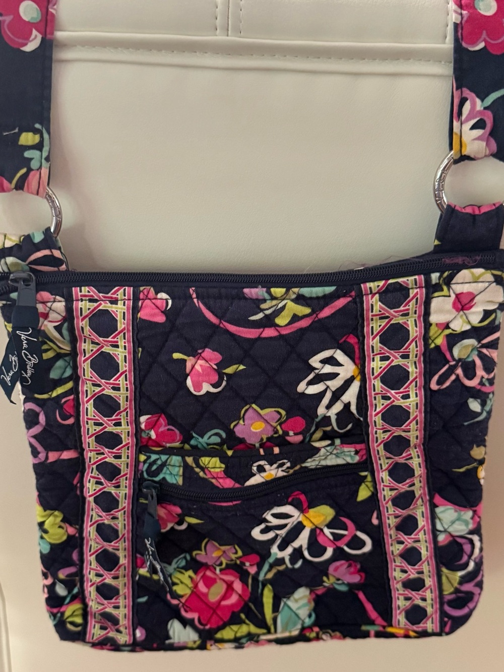 Vera Bradley Navy Quilted Floral Crossbody with Pink Trim